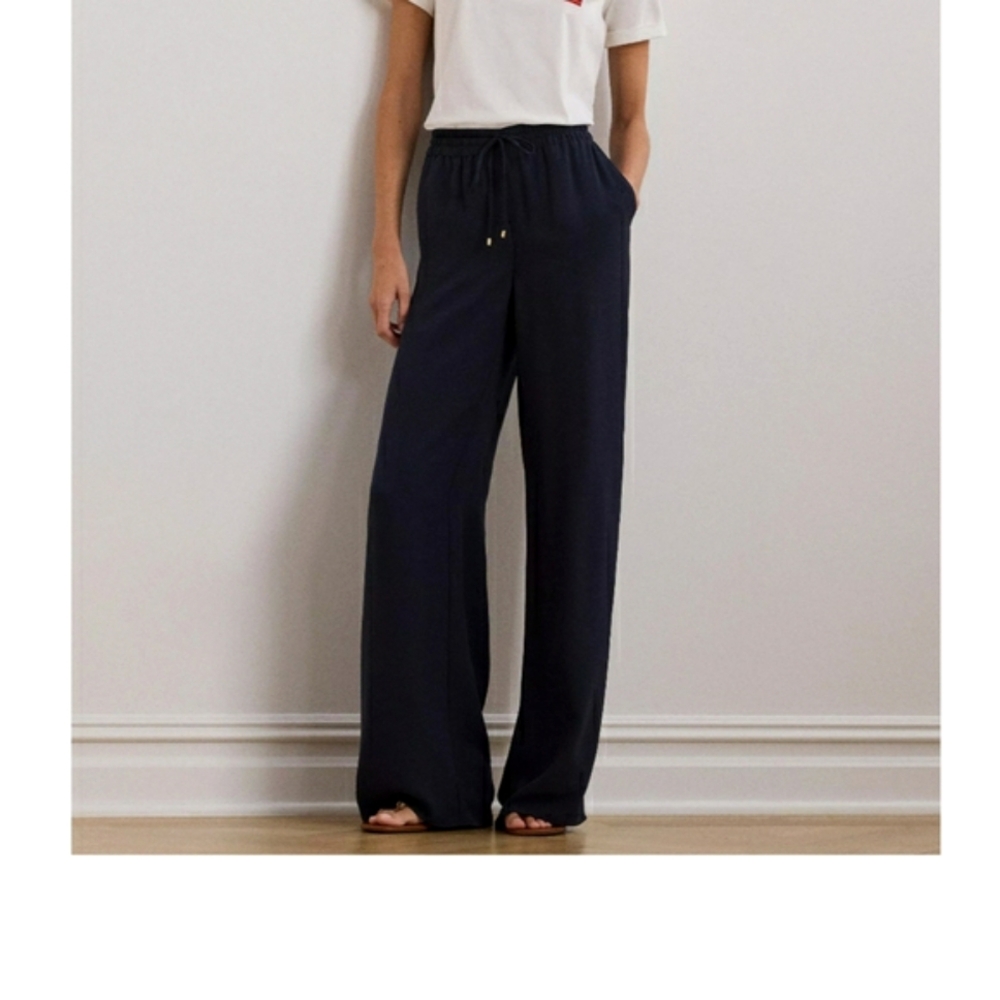 Lauren Ralph Lauren Women's Navy Blue Straight Leg Pants Size M Mid-rise